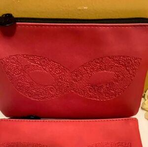 Ipsy Glam Bag Faux Leather Red Embossed Mask Makeup Bag (NWOT)